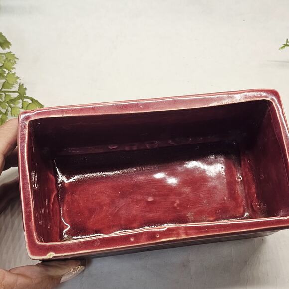 McCoy USA Pottery Burgundy Red Green Ribbed Window Box Planter Vintage 50s - Picture 6 of 10